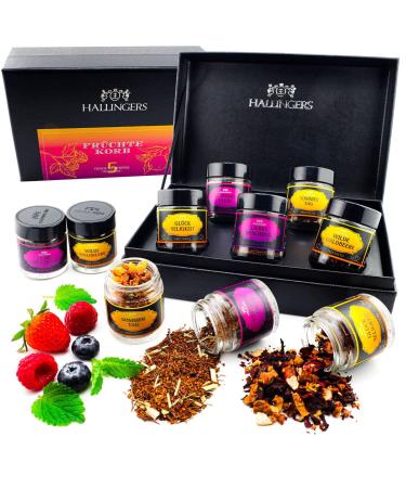 Hallinger's fruit basket - 5 varieties tea gift set vegan fruit tea & roibboos tea in screw glasses (set) - Mother's Day gift & gift ideas for Father's Day |Birthday congratulations recovery thanks new 50 g (5 Pack)