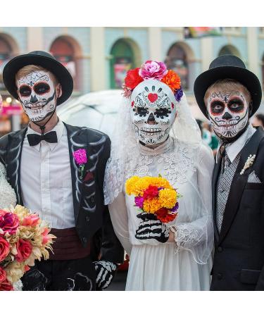 Halloween Temporary Face Tattoos - Day of the Dead Headband & Costume Tattoos Set - Buy Online on SooperMarket.com