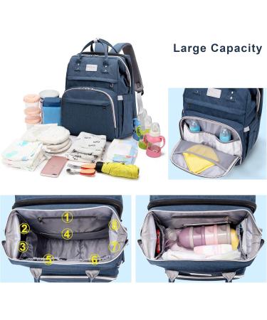 Shop SndMor Dark Blue Diaper Bag Backpack - Multifunctional with Bed Function Stroller Hooks Ideal for Moms & Dads | International Shipping - Buy Online on SooperMarket.com