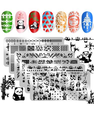 JSRQT 6 pieces nail art stamp plates mixed pattern nail stamping plates set sweet panda line flower leaves nail art stencil templates diy nail stencils for DIY art manicure