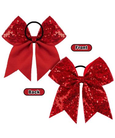 Whaline 8 Inch Glitter Red Jumbo Cheer Bows - 4 Pack | Large Cheerleading Hair Bows for Girls, Toddlers, Women - Elastic Ponytail Holder & Hair Accessories - Buy Online on SooperMarket.com
