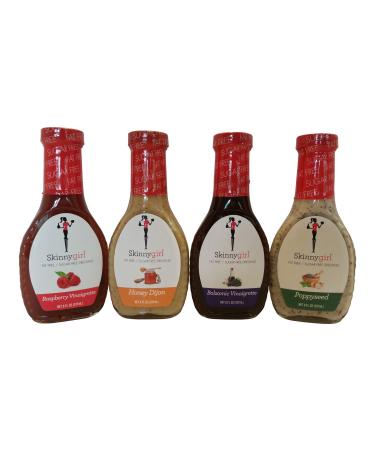 Skinnygirl Low Carb, Fat Free, Sugar Free, Salad Dressing Bundle: Variety Pack (4) 8oz Bottles, One Balsamic Vinaigrette, One Poppyseed, One Honey Dijon and One Raspberry Vinaigrette