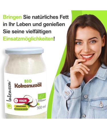 Intenson - Organic Coconut Virgin Oil 900 ml | Cold Pressed | Unrefined | Vegan | Glass Jar - Buy Online on SooperMarket.com