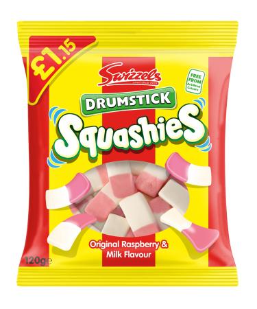 Swizzels Drumstick Squashies Original Sweets - Raspberry and Milk Flavour Foam Gum Sweets (Price Marked) Single Pack 120g