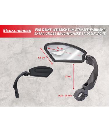 Pedal Heroes Foldable Bike Mirror with Cleaning Cloth & Bag | Stable Handlebar Rear Mirror for E-Bikes - Buy Online on SooperMarket.com