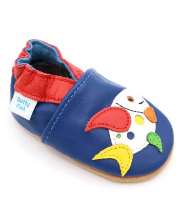 Dotty Fish Soft Leather Baby Shoes for Boys. Toddler Shoes. Non Slip. Animal Designs for Boys and Girls. 0-6 Months - 4-5 Years 3-4 Years Multicoloured Fish