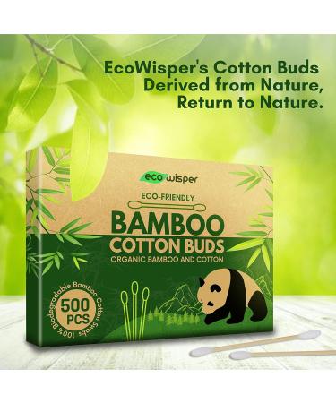 EcoWisper Bamboo Cotton Buds - 500 Eco Friendly Biodegradable Swabs for Makeup, Crafts, Cleaning & Baby Hygiene - Buy Online on SooperMarket.com