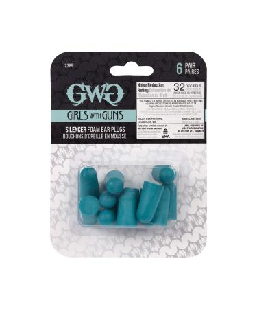 Allen Company Girls with Guns Silencer Foam Earplugs, 32 dB NRR, ANSI S3.19 & CE EN352-1 Hearing Protection Rated, 6-Pairs per Pack, Teal, one Size