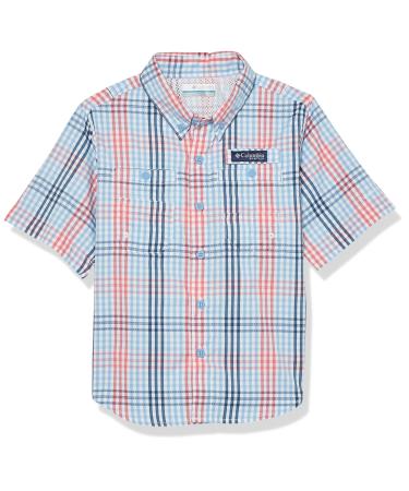 Columbia Boys' Super Tamiami Short Sleeve Shirt Agate Blue Blanket Gingham Small