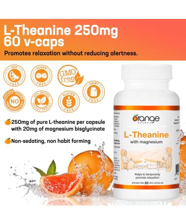 Orange Naturals L-Theanine & Magnesium Bisglycinate 250mg 60 Vegan Capsules - Enhanced Sleep & Relaxation Support Promotes Mental Calmness Optimal for Women & Men - Non-GMO Supplement - Buy Online on SooperMarket.com