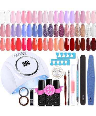 Lavender Violets 48 Pcs Gel Polish Set UV LED Nail Curing Lamp Dryers 54W Nail Lights With Nail Dotting Drawing Brush Pen Base Coat Matte & No Wipe Top Coat Autumn Colours Starter Kit Q975 Q973