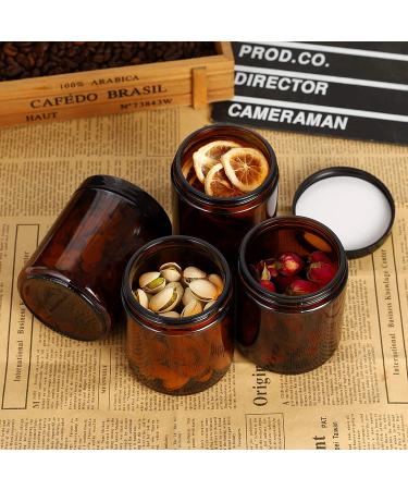 12 Pack 8 oz Amber Glass Jars with Lids - Round Empty Containers for Scrubs, Lotions, Cosmetics - Travel Storage Jar Set with White Liners, Black Lids, Labels, and Spatulas - Buy Online on SooperMarket.com