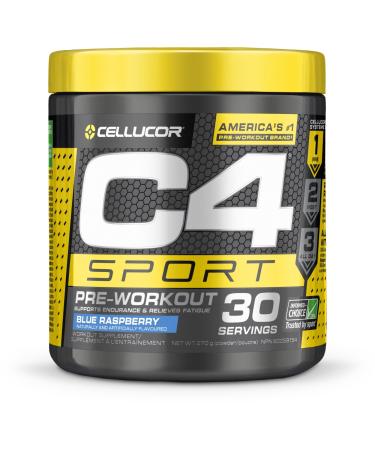 C4 Sport Pre Workout Powder Blue Raspberry | Informed Choice Certified + Sugar Free Pre-Workout Energy Supplement for Men & Women | 135mg Caffeine + Creatine Monohydrate | 30 Servings Blue Raspberry PowderEnergy