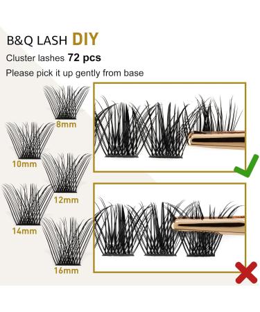 72 B&Q D Curl Cluster Lashes | Individual DIY Soft Fluffy Extensions - D-16mm | Natural Eyelash Clusters - B 02 - Buy Online on SooperMarket.com