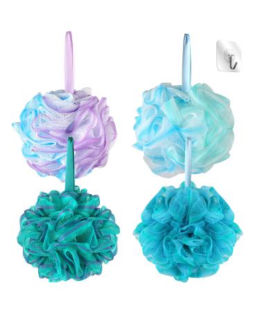 Shower Loofah - Loofah Sponge - Liriaelf Bath Sponge for Shower,75g Shower Ball for Women and Men, Shower Essential Skin Care, Sets of 4, Flower Color