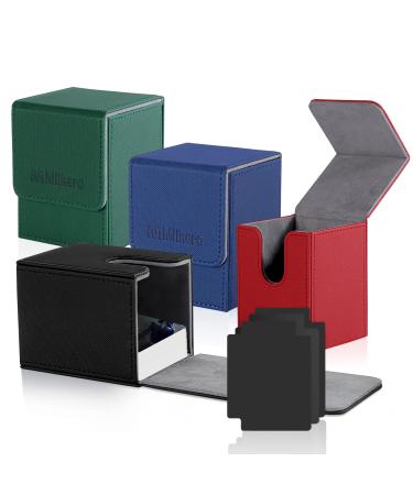 Mlikero 4 Pack Card Deck Box Large Size Fit for 100+Single Sleeved Cards with 4 Dividers Leather Trading Commander Deck Box Compatible with Mtg Card Deck Premium Leather Deck Box for Trading Cards Magic Cards Sports Cards