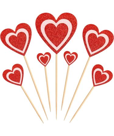 14 pcs Glitter Red Heart Cake Toppers Picks for Sweet Love Theme Wedding Engagement Valentine's Day Bridal Shower Mother's Day Party Cake Decors (Red Pink) - Buy Online on SooperMarket.com