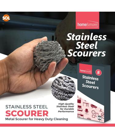 8pk Stainless Steel Scourer | Heavy Duty Metal Cleaning Pads - 6cm x 6cm | Thick Strong Wire Wool Scourers - Reusable - Buy Online on SooperMarket.com