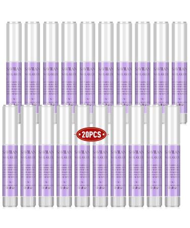 Saviland Nail Glue for Acrylic Nails, 20PCS Professional Super Strong Acrylic Nail Tips Glue, False Nail Glue for Press on Nails Stick On Nail Long Lasting Adhesive Nail Glue for Fake Nails, 0.07oz/pc C2-20PCS Nail Glue Set