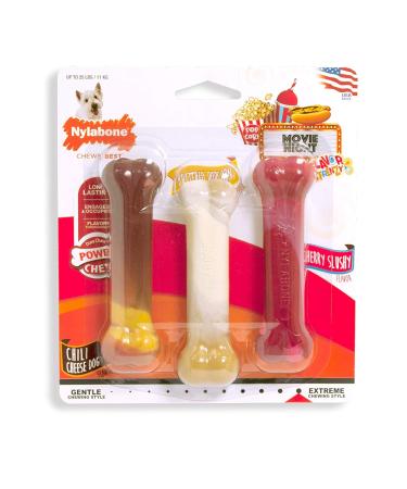 Nylabone Flavor Frenzy Power Chew Triple Pack Chili Cheese Dog, Popcorn & Cherry Small/Regular (3 Count)