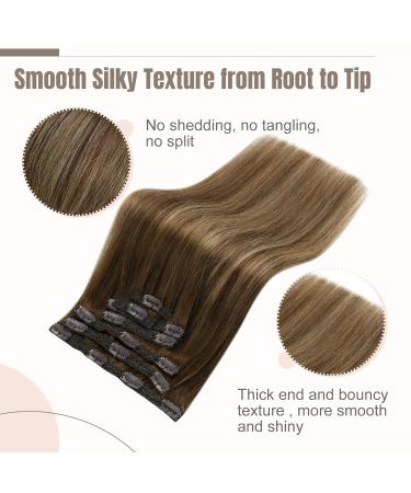 FSHINE 120g Ombre Clip-in Hair Extensions | 100% Remy Human Hair - Dark Brown & Caramel Blonde Balayage - 40cm - 7 Pieces - Buy Online on SooperMarket.com