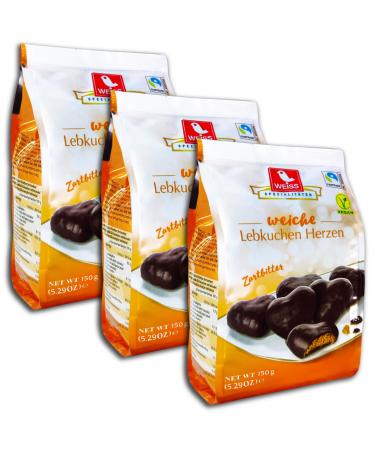 Pack of 3 White Gingerbread Hearts Dark Chocolate 3 x 150 g