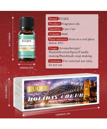 EUQEE Holiday Cheer Fragrance Oils Set - Forest Pine, Christmas Wreath, Brown Sugar, Harvest Spice, Gingerbread, Pumpkin Pie - 10ml Scented Oils for Diffuser and Candle Making - Buy Online on SooperMarket.com