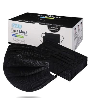 Biwisy 50pcs 3-Ply Disposable Face Mask Breathable Black Masks of 50 PCS Black