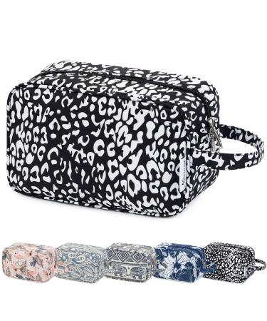 Travel Toiletry Wash Bag for Women Traveling Dopp Kit Makeup Bag Organizer for Toiletries Accessories Cosmetics (Black Leopard)