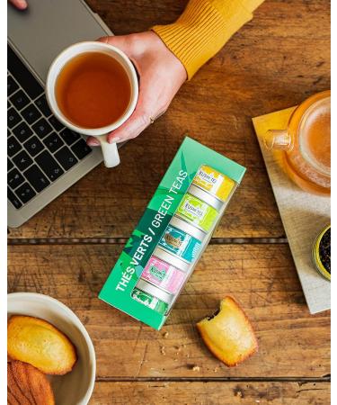 Kusmi Tea Gift Set Les Verts - Organic Green Tea Assortment in 5 Metal Tins (25g each) - Gr ner Jasmin Green Ginger Label Imp rial Green Rose Green Mint - Perfect International Gift - Buy Online on SooperMarket.com