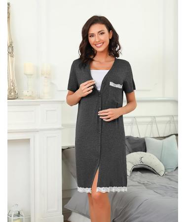 Uniexcosm Maternity Nursing Nightdress - Women's Short Sleeve Button Down Nightgown in Dark Grey XXL - Buy Online on SooperMarket.com