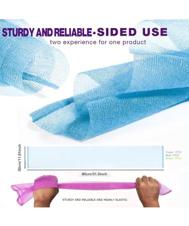 3-Pack Exfoliating Washcloth Set - African Net Sponge & Japanese Loofah for Body & Face Exfoliation - Purple Blue Green - Buy Online on SooperMarket.com