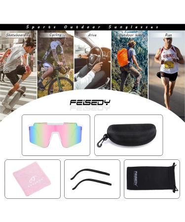 FEISEDY Wraparound Sports Sunglasses | Rainbow-Mirror Shield | Adjustable Legs | 75mm Lens - Buy Online on SooperMarket.com