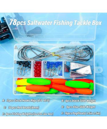 SEAOWL 78Pcs Saltwater Surf Fishing Kit - Pompano Rig Tackle Box with Hooks, Floats, Weights, Beads - Beach Gear Equipment - Buy Online on SooperMarket.com