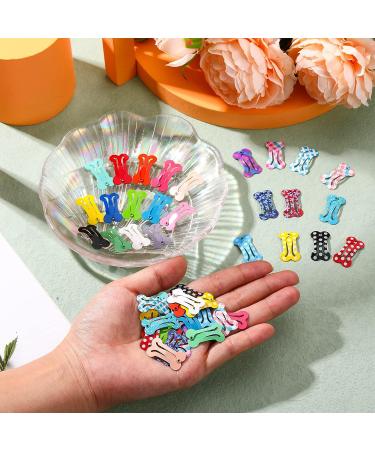 50pc Bone Shaped Dog Hair Clips | Multicolor Small Snap Barrettes for Pets - 25 Styles Available - Buy Online on SooperMarket.com
