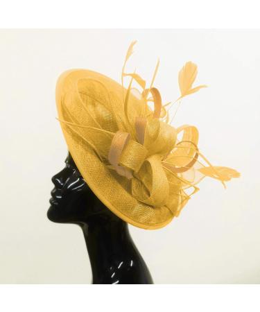 Caprilite Gold Mustard and Yellow Sinamay Big Disc Saucer Fascinator Hat for Women Weddings Headband - Buy Online on SooperMarket.com