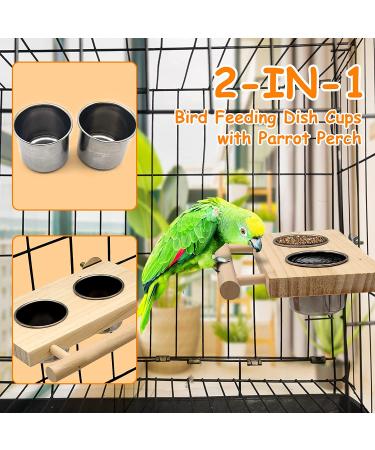 Tfwadmx Bird Food Stainless Steel Cups Wooden Perch Stand - Hanging Feeder Bowls for Parakeets, Conures, Cockatiels, Budgie Parrot - Feeding & Watering Supplies - Buy Online on SooperMarket.com