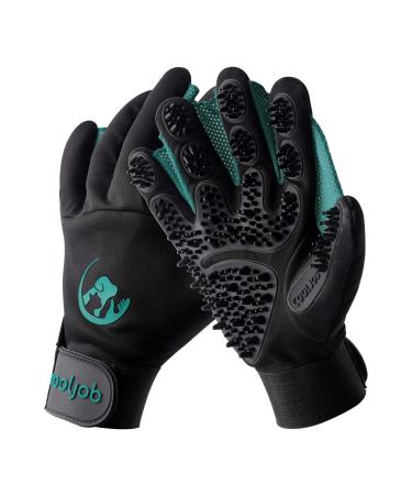 COOLJOB Patented Pet Grooming Gloves with Web, Reusable Washable Cleaning Brush Massage Hair Remover for Short Long Haired Dog Cat Horse Animal, Washing Bathing Shedding Supplies, One Size for Men Men's Size