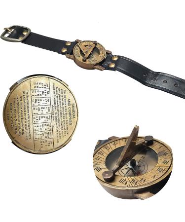 Vintage Antique Sundial Compass with Leather Band - Handmade Nautical Camping and Boating Gift Compass - Buy Online on SooperMarket.com