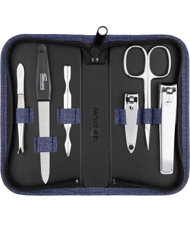 Manicure Set Solingen with top/performance - art leather case handy and soft - 6 -piece nail set for women and gentlemen Marqus made of brilliant polished steel jeans