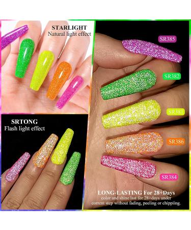 MEET ACROSS Neon Reflective Glitter Gel Nail Polish Set - Shimmery Sparkly Gel Art Varnish Kit for DIY Manicure - Soak Off LED Lamp Included - Buy Online on SooperMarket.com