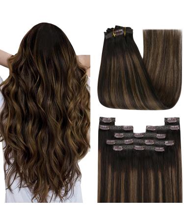 Youngsee Clip in Extensions real hair ombre clip in extensions ombre brown with medium brown remy real hair extensions clip brown hair recovery real hair clip brown 30cm 80g #2/2/6 30 cm (7Pcs) 1-clip-1- #2/2/6