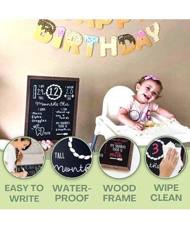 Wood Framed Baby Monthly Milestone Chalkboard | Reusable 12x16 Baby Calendar Board - Buy Online on SooperMarket.com