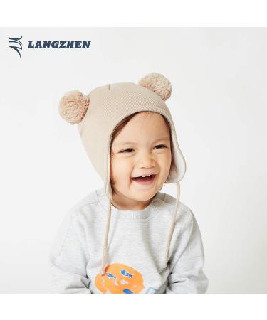 LANGZHEN Toddler Winter Hat Earflap Knit Cap Fleece Lined Beanie - Khaki, 6-12 Months - Buy Online on SooperMarket.com
