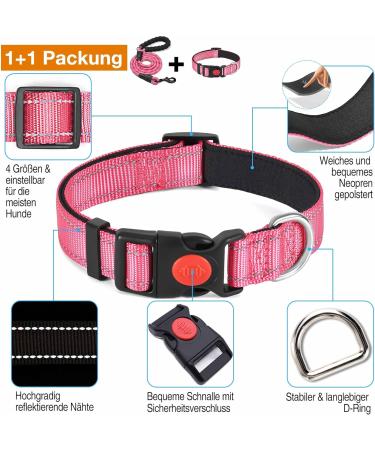 Haapaw Reflective Dog Collar - Soft Neoprene Padded Breathable Nylon for Small & Medium Dogs - S (1 Pack) - Pink - Buy Online on SooperMarket.com