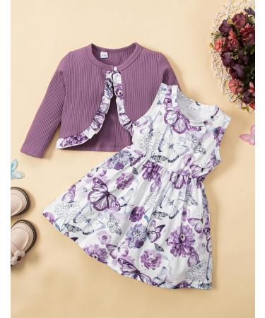 Puseky Toddler Baby Girls Floral Dress and Coat Set 6-12 Months - Purple Outfit - Buy Online on SooperMarket.com