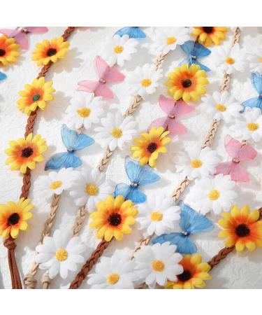 AWAYTR Sunflower Headband Hippie Flower Crown for Women - Set of 8 | Adjustable Daisy Hair Wreath for Girls - Mixed Color Sunflower Hair Accessories - Buy Online on SooperMarket.com