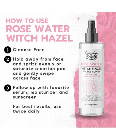 Rose Water Witch Hazel Facial Toner - Alcohol Free Hydrating Aloe Vera All Natural - 8 Fl Oz - Best for Radiant Skin - Buy Online on SooperMarket.com
