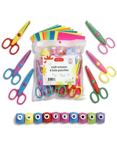 Incraftables 6pcs Decorative Pattern Edge Craft Scissors 10pcs Small Paper Hole Punch Shapes 10pcs Colorful Papers. Best for Fun DIY Scrapbooking Crafting Projects for Kids Adults.