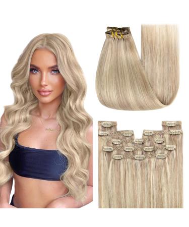 Youngsee Clip in Extensions Blond 35cm Real Hair Extensions Clip Ashblond with Blond Clip In Extensions Real Hair Highlight Clip Real Hair Extensions Clip In Hair Cycle Real Hair 120g 35 cm (7PCs) 1-Clip-3-#Ashblond with PlatinBlond